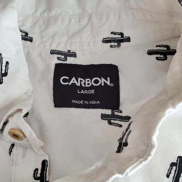 Carbon Mens Large White Saguaro Cactus Print Short-Sleeve Button-Up Shirt Cotton - Picture 3 of 9